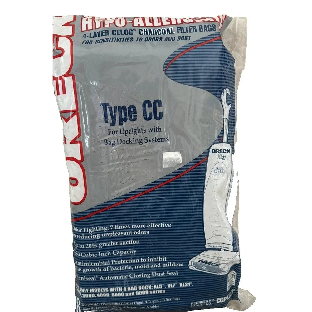 Oreck 6 Pack Type CC 4-Layer Celoc Charcoal Filter Vacuum Bags CCPK80F- Open Bag